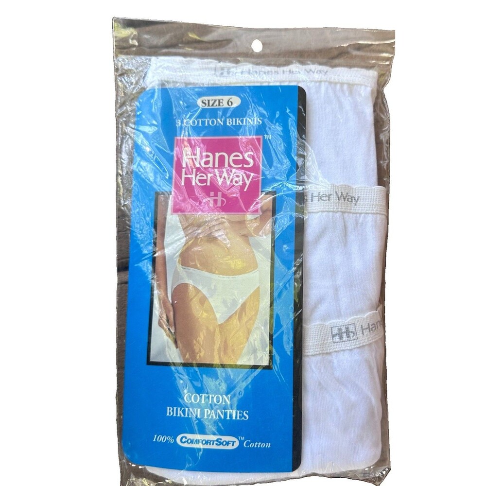 Vintage 1992 Hanes Her Way 3-Pack Cotton Bikini Panties White Size 6 NOS